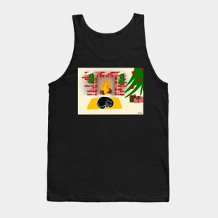 Christmas Kitty by the Fireplace Tank Top